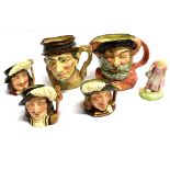 A GROUP OF DOULTON CHARACTER JUGS including D6372 'Johnny Appleseed', D6287 'Falstaff', and the