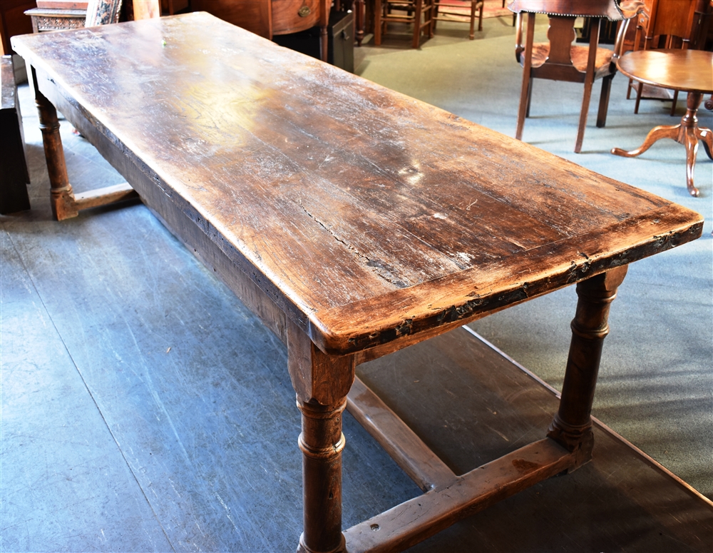 A RUSTIC REFECTORY DINING TABLE the substantial six plank top with cleated ends, on turned - Bild 2 aus 2