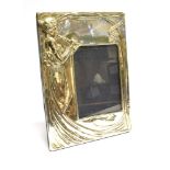 A MODERN ART NOUVEAU STYLE SILVER PHOTO FRAME 24cm x 17cm, embossed design of lady with panpipes,