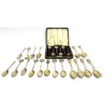 A QUANTITY OF ASSORTED SILVER TEASPOONS various dates, together with a boxed set of six silver