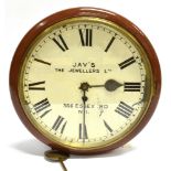 A MAHOGANY CASED WALL CLOCK with fusee movement, the dial with Roman numerals inscribed 'JAYS THE