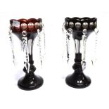 A PAIR OF FLASH CUT GLASS TABLE LUSTRES 31cm high