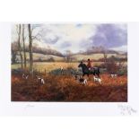 [HUNTING]. JOHN TRICKETT (BRITISH, CONTEMPORARY) Huntsmen and hounds checked, colour print,