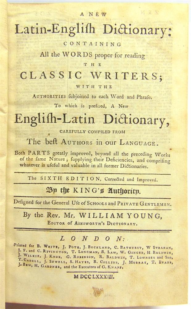 [BOOKS]. MISCELLANEOUS Young, Rev. William. A New Latin-English Dictionary... to which is prefixed A - Image 2 of 4