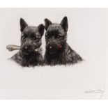 [CANINE]. LEON DANCHIN (FRENCH 1887-1939) Scottish Terrier puppies with a bone, monochrome print