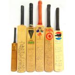 [CRICKET]. FIVE ASSORTED SIGNED MINIATURE BATS together with another bearing printed signatures, (