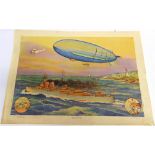 A JAPANESE EDUCATIONAL POSTER 'AIRSHIPS AND CRUISER' circa 1930s, 52.5cm x 74cm, unframed (some