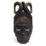 TRIBAL ART - AN AFRICAN CARVED WOOD WALL MASK 40.5cm high.