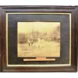 [HUNTING & POLO]. TWO PHOTOGRAPHS the first depicting three mounted huntsmen and a pack of hounds,