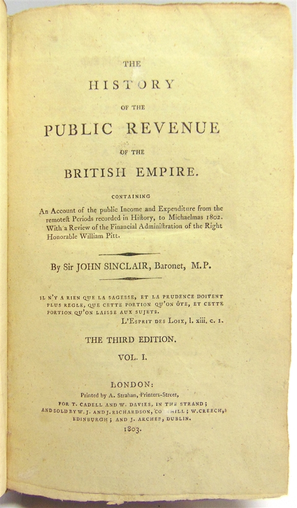 [BOOKS]. MISCELLANEOUS Sinclair, Sir John. The History of the Public Revenue of the British