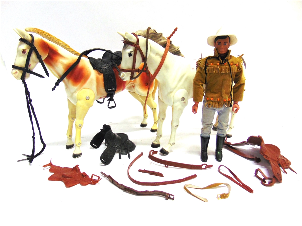A GABRIEL INDUSTRIES LONE RANGER FIGURE wearing assorted Lone Ranger and Tonto clothing; together