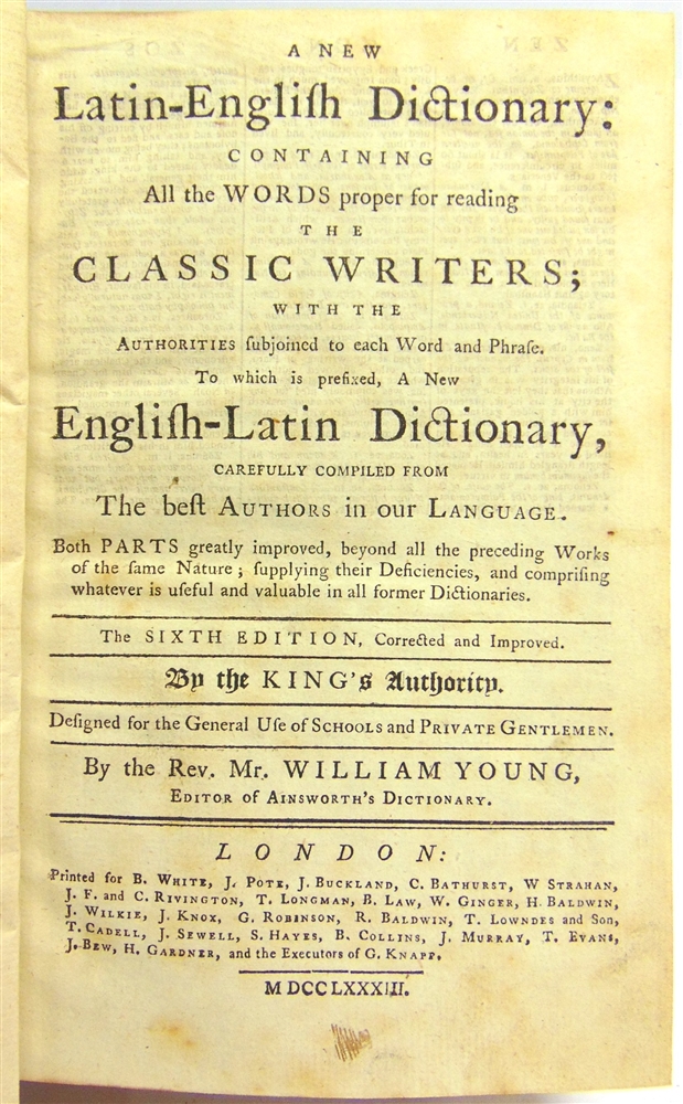 [BOOKS]. MISCELLANEOUS Young, Rev. William. A New Latin-English Dictionary... to which is prefixed A - Image 4 of 4