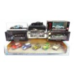 SEVEN 1/43 SCALE DIECAST & RESIN MODEL CARS by Minichamps (2) and others, including a Mini gift set,