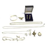 A SMALL QUANTITY OF ASSORTED SILVER JEWELLERY comprising a bar pendant set to centre with small