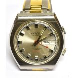 SWISS EMPEROR, A GENTLEMAN'S STAINLESS STEEL AND GILT 'SELF WINDING INCABLOC ALARM' BRACELET WATCH