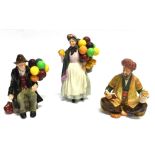 THREE ROYAL DOULTON FIGURES: HN1954 'Balloon Man', HN1843 'Biddy Pennyfarthing', and HN2247 'Omar