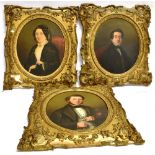 VICTORIAN SCHOOL Three oval portraits, uniformly framed oil on board 30cm x 25cm