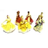 SIX ROYAL DOULTON FIGURES: HN1392 'The Paisley Shawl', HN2315 'Last Waltz', HN2152 'Adrienne',