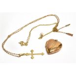 A 9CT GOLD CROSS AND CHAIN together with a 9ct gold small cultured pearl pendant and chain, total