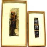 20TH CENTURY SCHOOL two mixed media collages unsigned framed and glazed as a pair 46cm x 23cm and