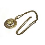 A SCOTTISH SILVER CITRINE SET PENDANT AND CHAIN the large citrine to centre approx. 20mm diameter,