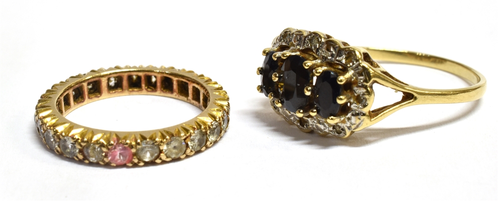 TWO 9CT GOLD STONE SET DRESS RINGS comprising a sapphire and small diamond oval cluster (note two - Image 3 of 3