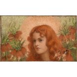 PRE-RAPHAELITE SCHOOL Portrait of a flame haired girl pastel on paper, laid on canvas (the canvas