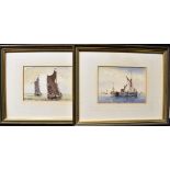 GERALD EDWIN TUCKER (20th CENTURY SCHOOL) 'Barges Moored at Pin Mill Suffolk' and 'Two Barges -