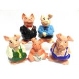 A SET OF FIVE 'NAT WEST' POTTERY PIGGY BANKS comprising Sir Nathaniel Westminster, Lady Hilary,