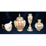A GROUP OF ROYAL WORCESTER ITEMS including a pot pourri vase with painted and gilded floral