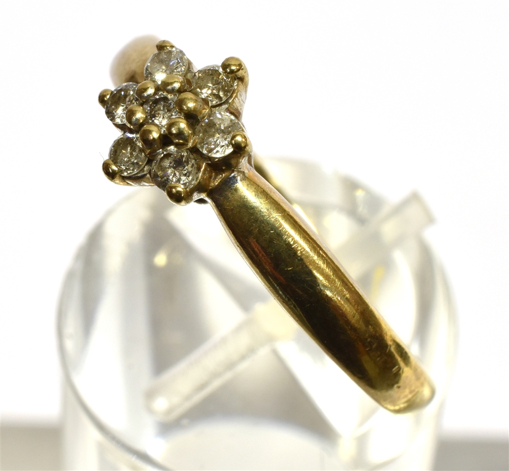 A DIAMOND FLOWERHEAD CLUSTER 9 CARAT GOLD RING cluster comprising seven round brilliant cut - Image 6 of 7
