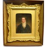19TH CENTURY SCHOOL Half length portrait of a gentleman Oil on paper Held within ornate gilt frame