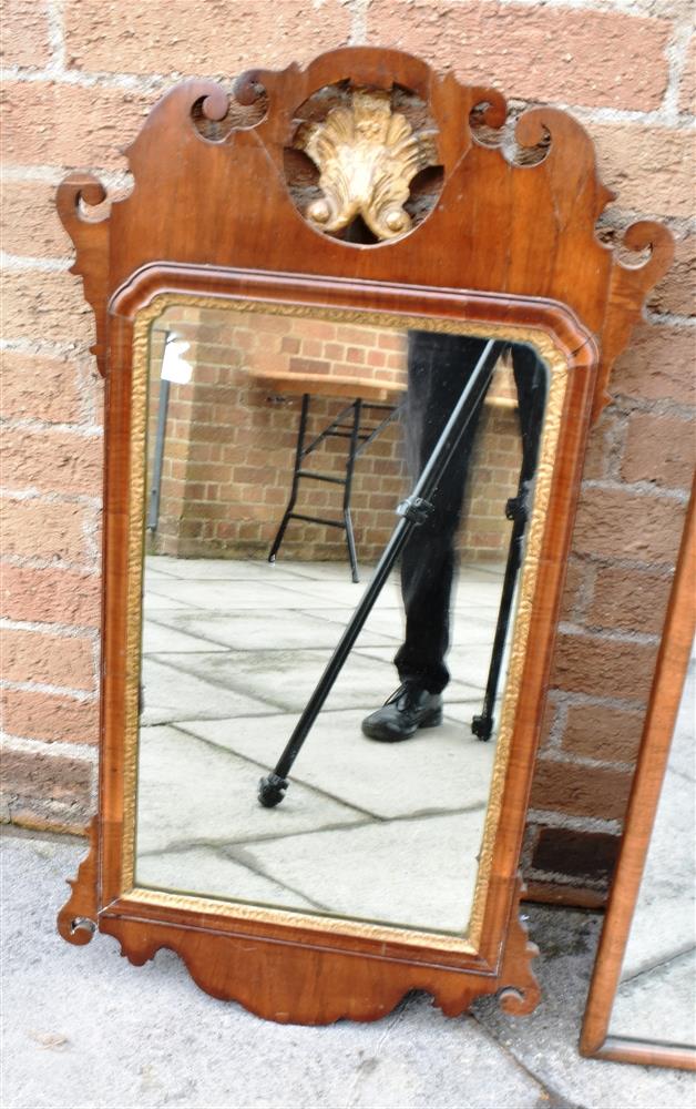 A PARCEL GILT PIER MIRROR 88cm x 47cm overall; together with another walnut wall mirror 39cm x - Image 2 of 2