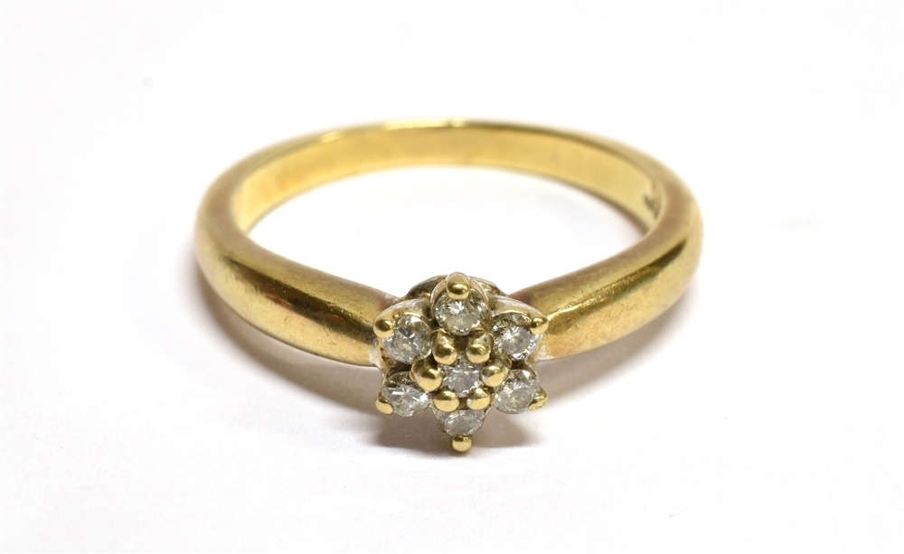 A DIAMOND FLOWERHEAD CLUSTER 9 CARAT GOLD RING cluster comprising seven round brilliant cut - Image 3 of 7