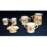 A GROUP OF MINATURE ROYAL WORCESTER ITEMS including a jug date code 1901, a basket date code 1903,