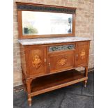 AN UNUSUAL EDWARDIAN MARBLE TOP MIRROR BACK SIDEBOARD with floral embossed metal frieze and matching
