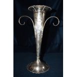 A SILVER CENTRE PIECE VASE the trumpet shaped vase form with three scroll form hanging brackets,