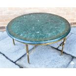 A FAUX MARBLE OCCASIONAL TABLE the circular top with gilt Greek key decoration, 94cm diameter,