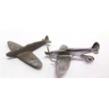 MILITARIA - A CHROME MODEL OF A SUPERMARINE SPITFIRE possibly a desk accessory or a bonnet mascot,