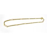 A 9CT GOLD CHAIN the trombone and belcher link chain with bolt ring fastener, 17 inches long,