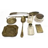 EIGHT ITEMS OF SILVER comprising a Georgian serving spoon by Thomas Watson, hallmarked Newcastle