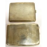 TWO SILVER CIGARETTE CASES comprising a rectangular shaped example with initials and inscription for