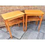 A PAIR OF SATINWOOD AND BEECH OCCASIONAL TABLES with undertier, 57cm x 42cm, 69cm high
