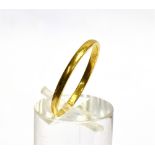 A 22CT GOLD PLAIN WEDDING BAND 2mm wide, hallmarks for 22ct gold, date letter rubbed, ring size R ½,