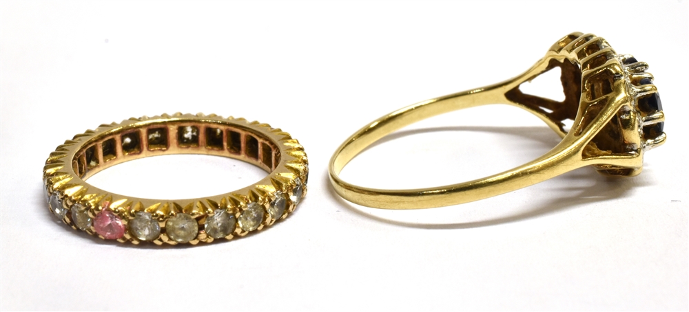 TWO 9CT GOLD STONE SET DRESS RINGS comprising a sapphire and small diamond oval cluster (note two - Image 2 of 3