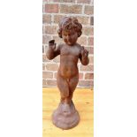 A CAST IRON FIGURE OF A CHERUB 57cm high