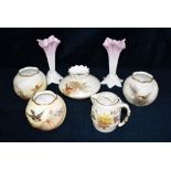 A GROUP OF GRAINGER & CO, WORCESTER PORCELAIN including three spherical vases shape 161, 7cm high,