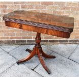 A REPRODUCTION MAHOGANY CARD TABLE on quatrefoil base, 85cm wide
