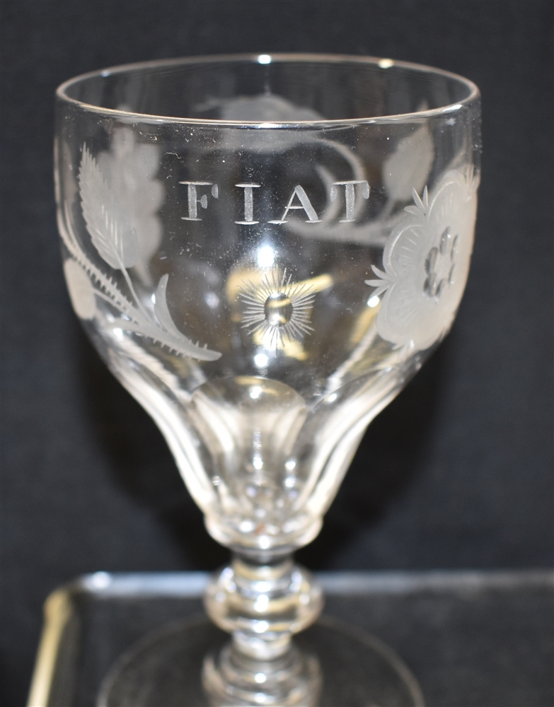 A SET OF SIX JACOBITE STYLE GLASSES each engraved with six-petalled rose, closed and open rose buds, - Image 3 of 3