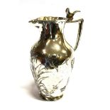 A WMF ART NOUVEAU DESIGN JUG the tapered baluster form jug, raised art nouveau pond scene, frog ,